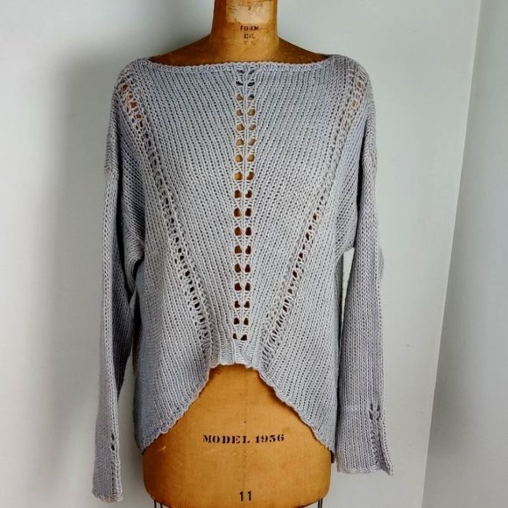 Lt Blue Hi Low Loose Knit Sweater Boatneck…